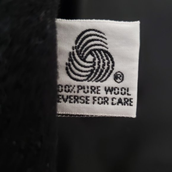 Karen Womens Wool Coat One Size Black Open Front Pockets Lined Winter Warm Vtg - Picture 8 of 10